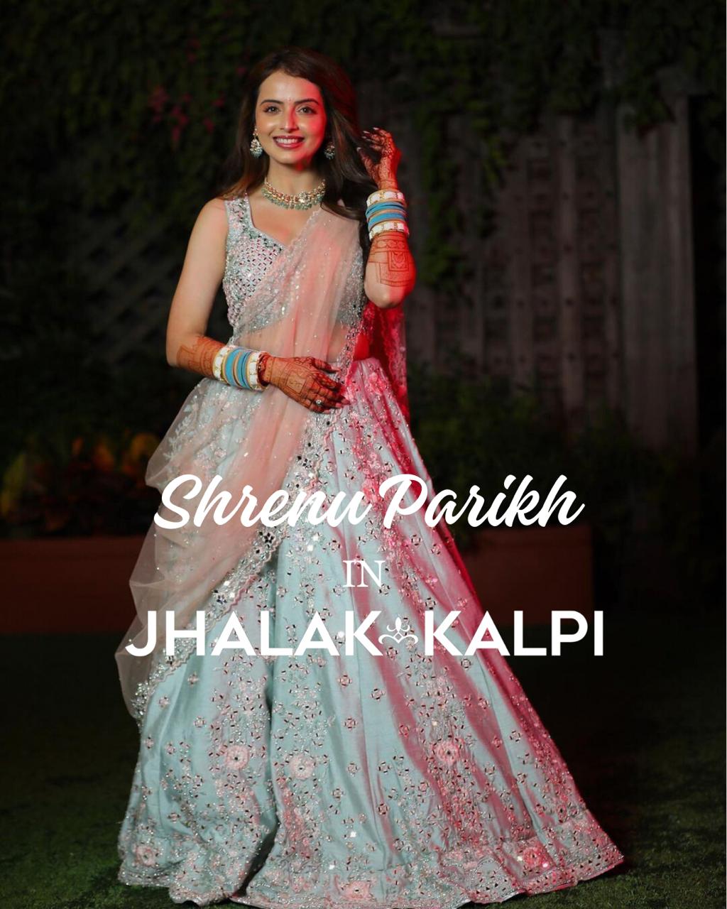 Peach Blue Sangeet Night Lehenga Set Worn by Shrenu Parikh