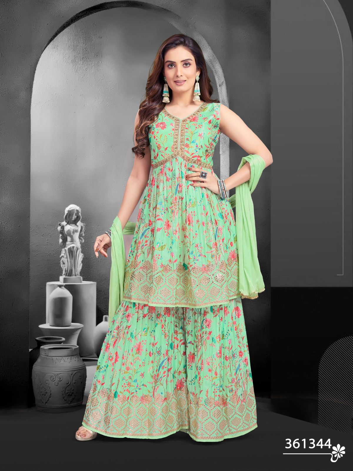 Printed Pista Green Sharara