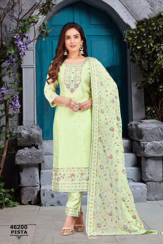 Pista Green Kurti Pant set with dupatta