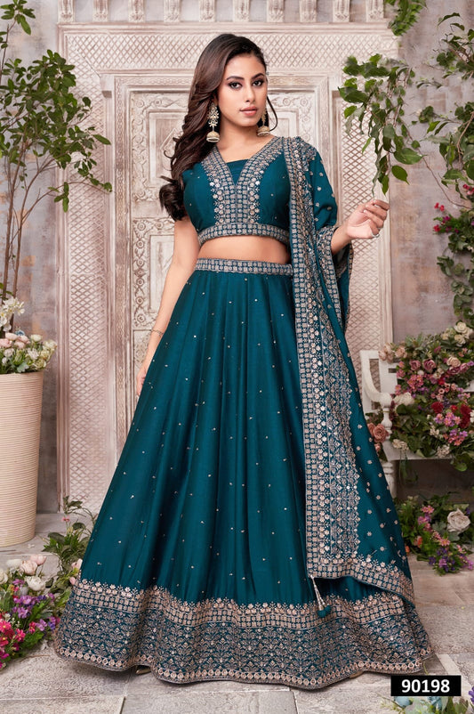 Gold Printed Indigo Lehenga Choli Set