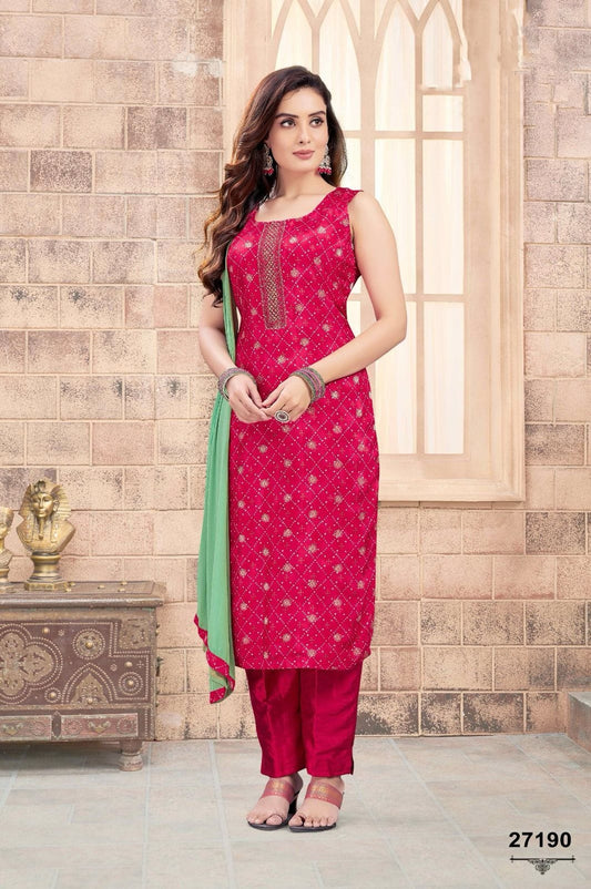 Rani Pink Kurti Pant Set with Dupatta
