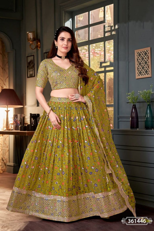 Light Mehendi Green Printed Lehenga Set
