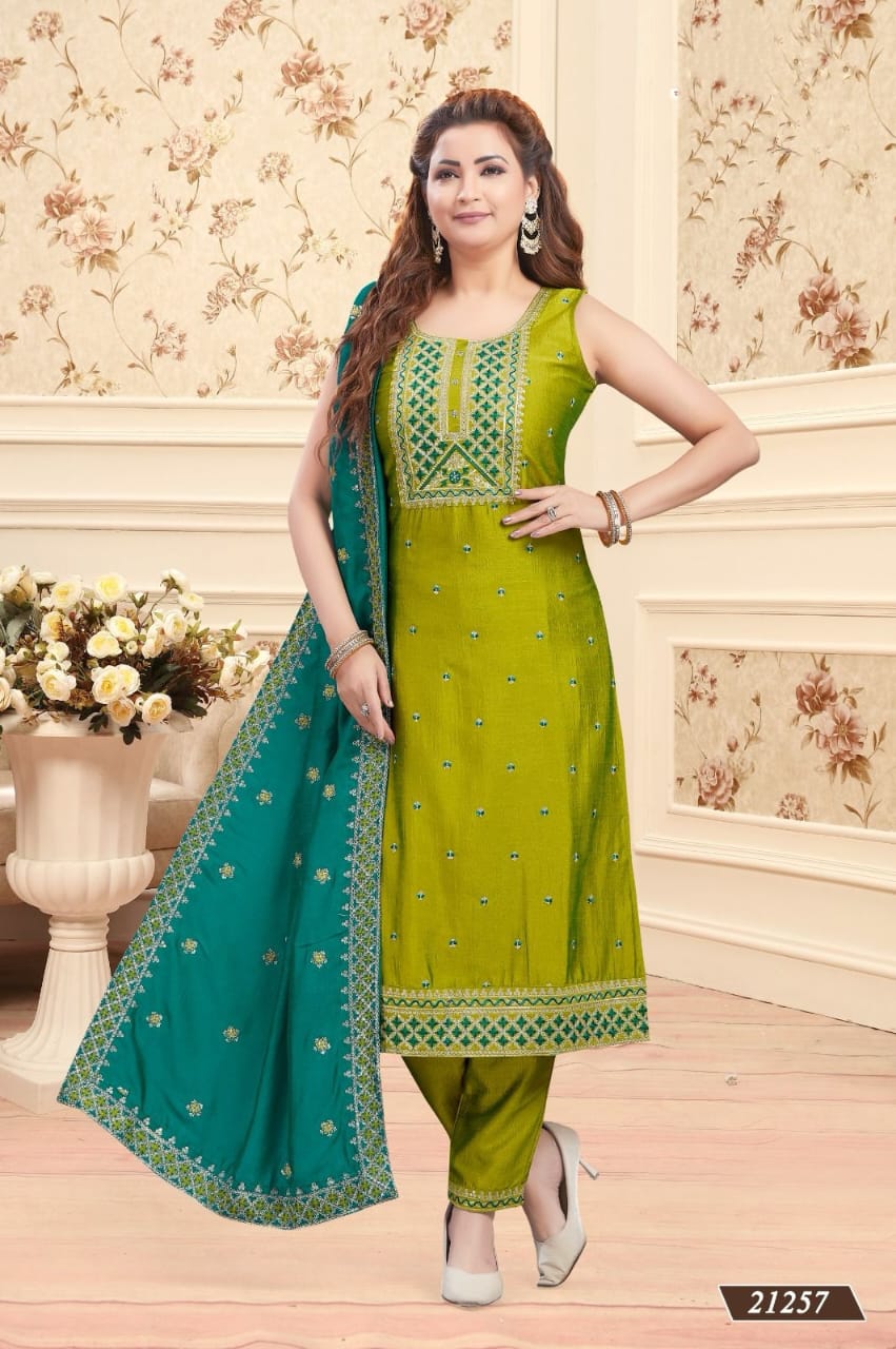 Light Green Kurti Pant Set with Dupatta