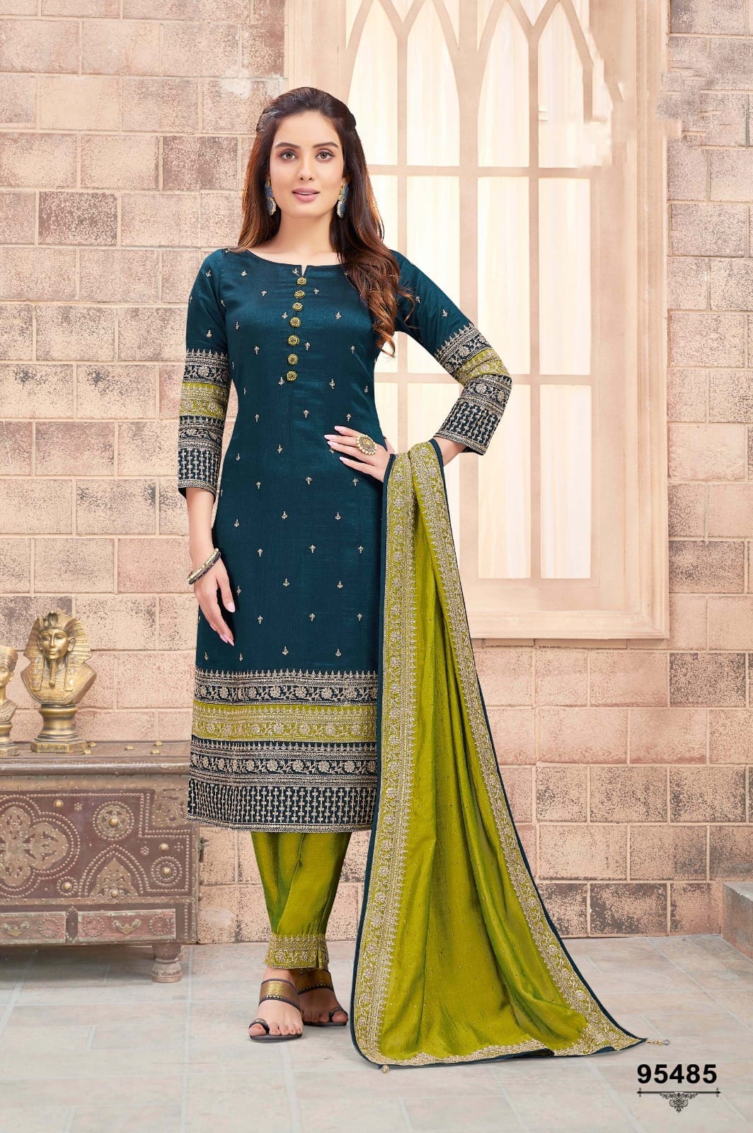 Green Silk Fabric Kurti Pant