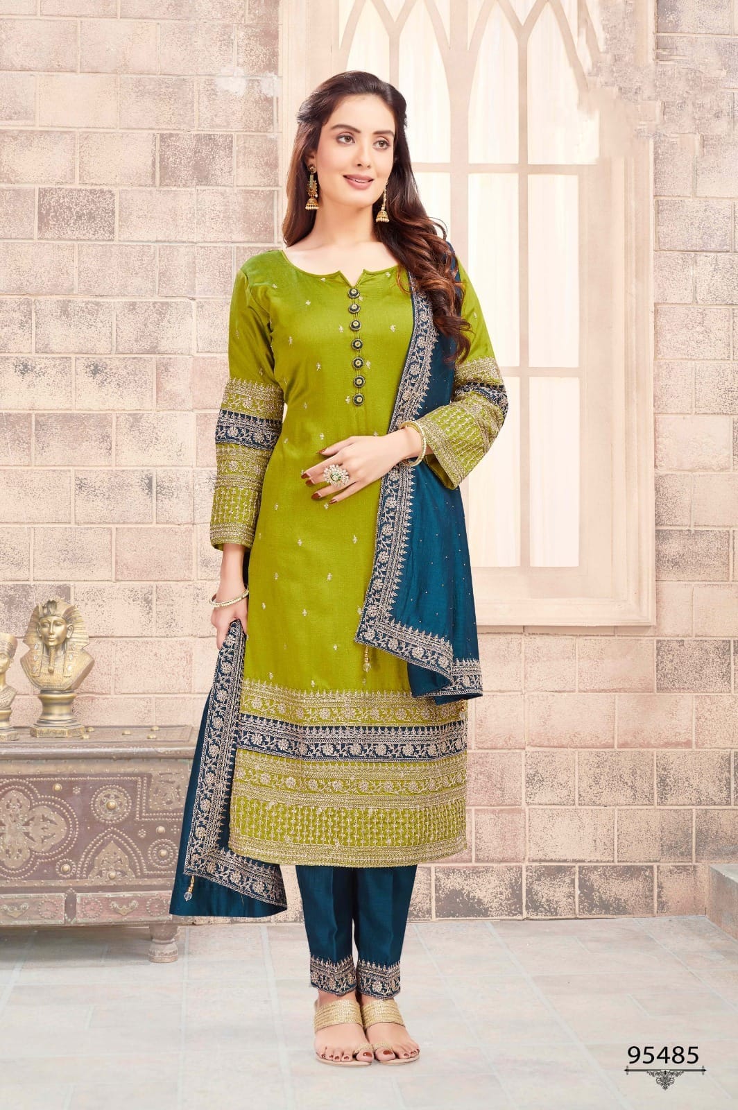 Light Green Silk Printed Kurti Pant