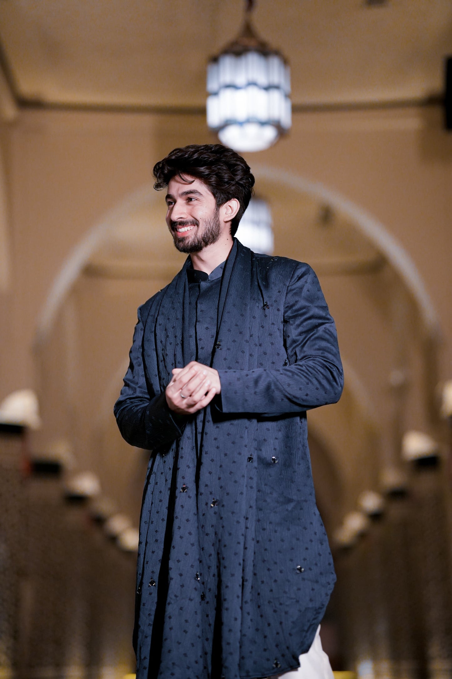 Blue Drape Kurta Indo western  Set