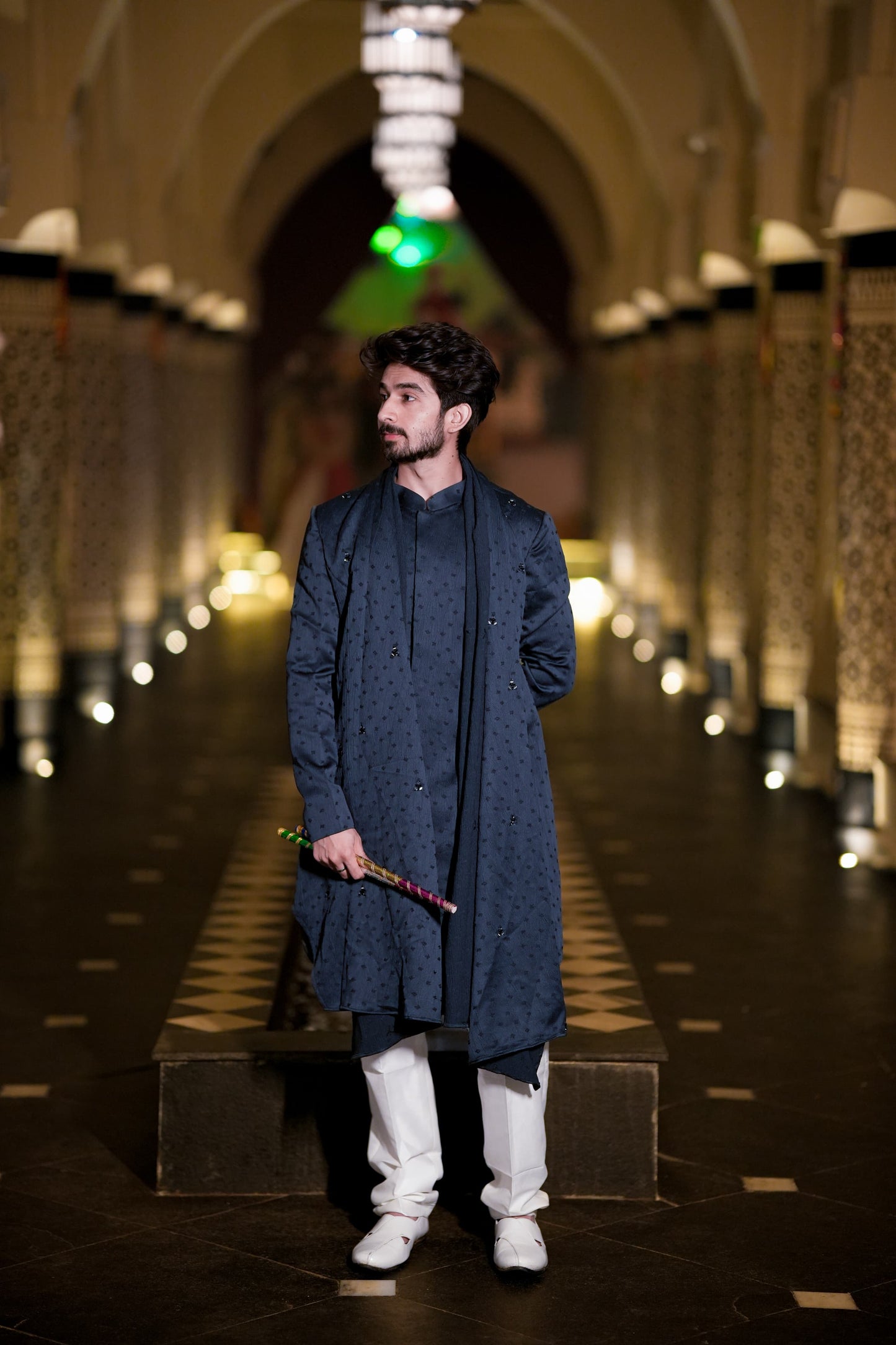 Blue Drape Kurta Indo western  Set