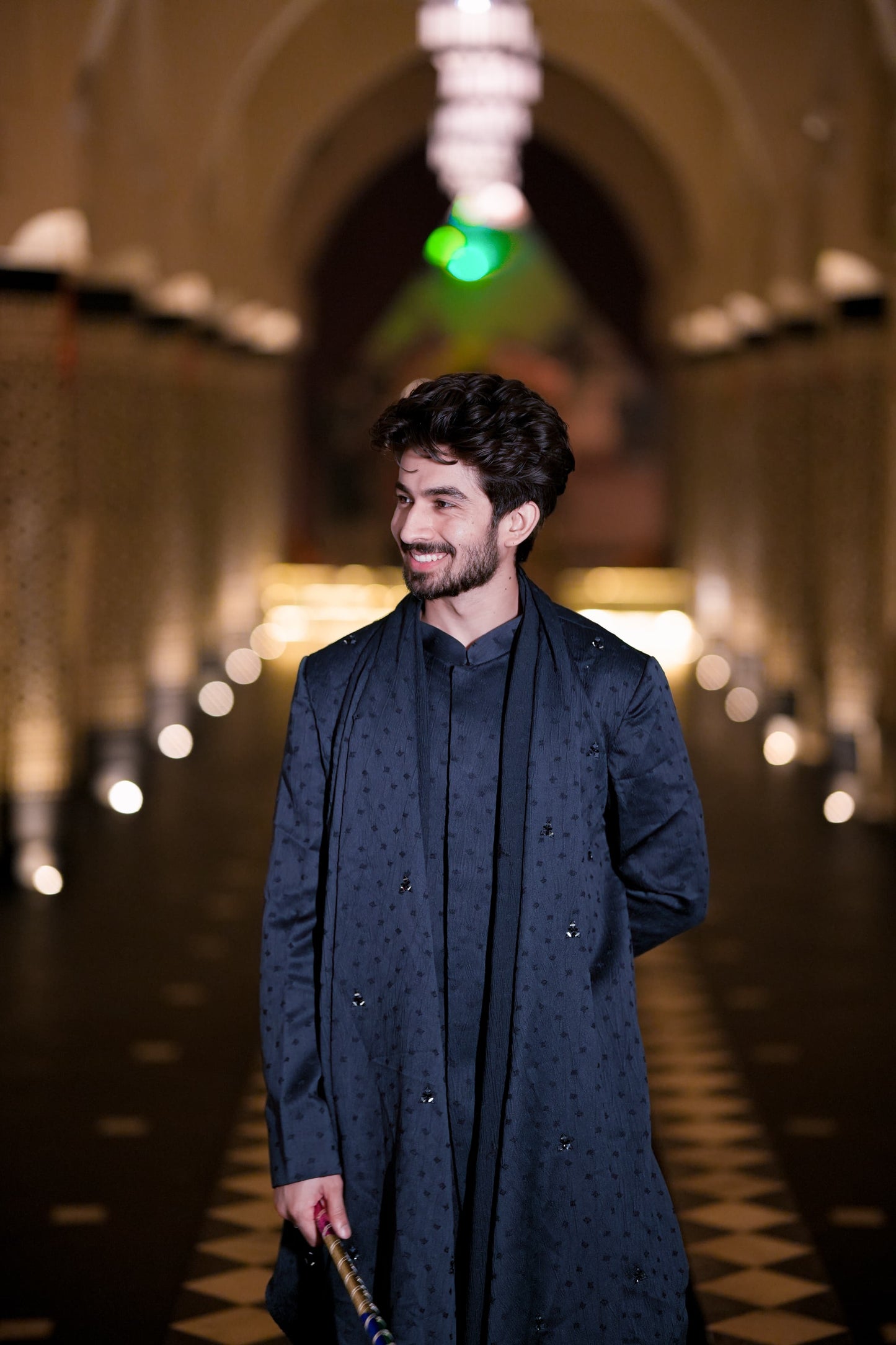 Blue Drape Kurta Indo western Set