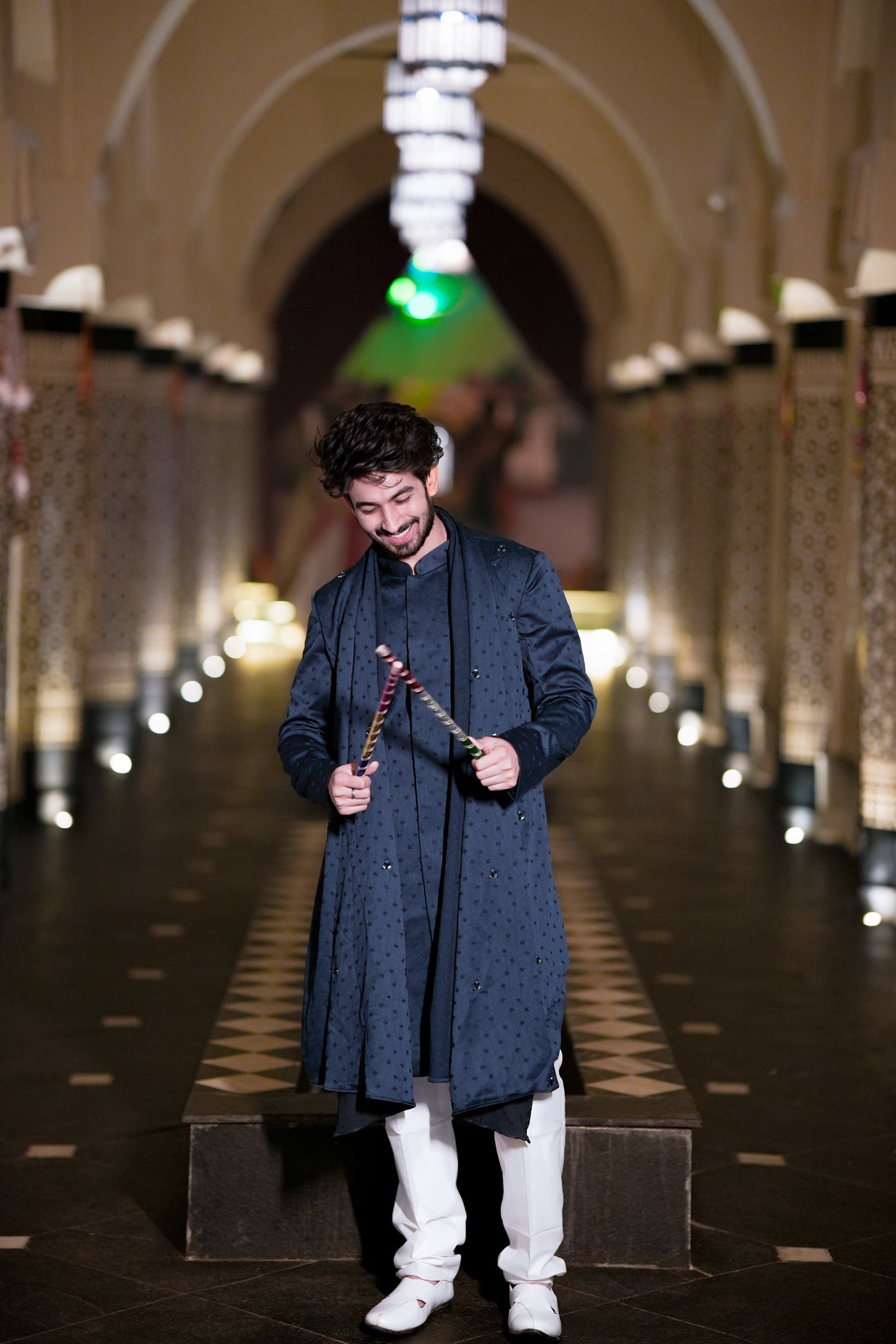 Blue Drape Kurta Indo western Set