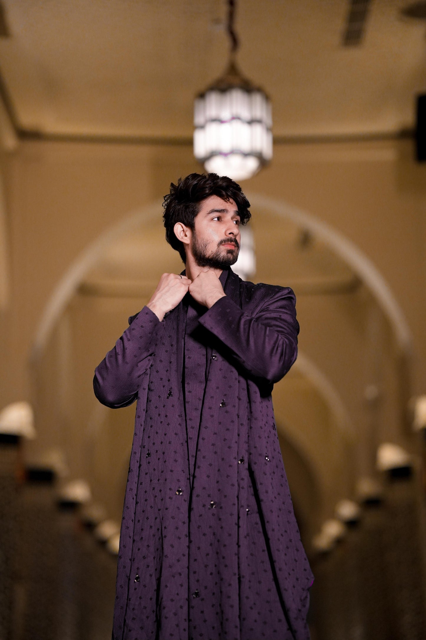 Wine Drape Kurta Indo western Set