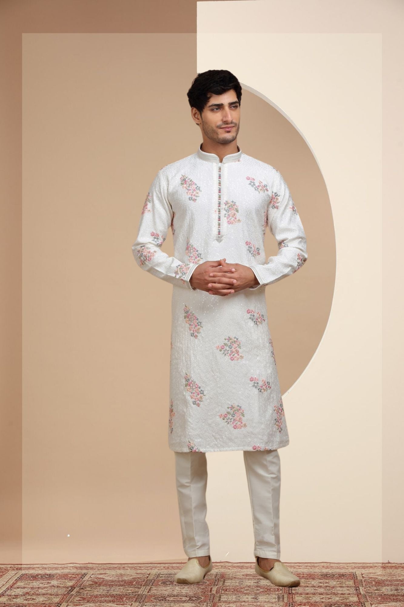 White Sequin & handcrafted Kurta Set