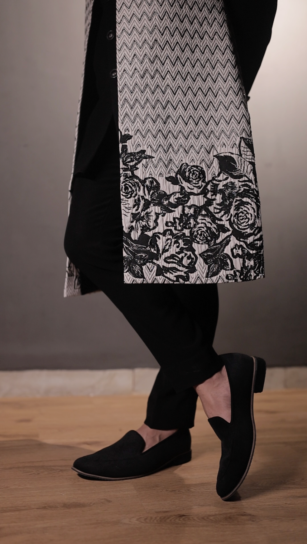 White and black terry rayon Indo-Western