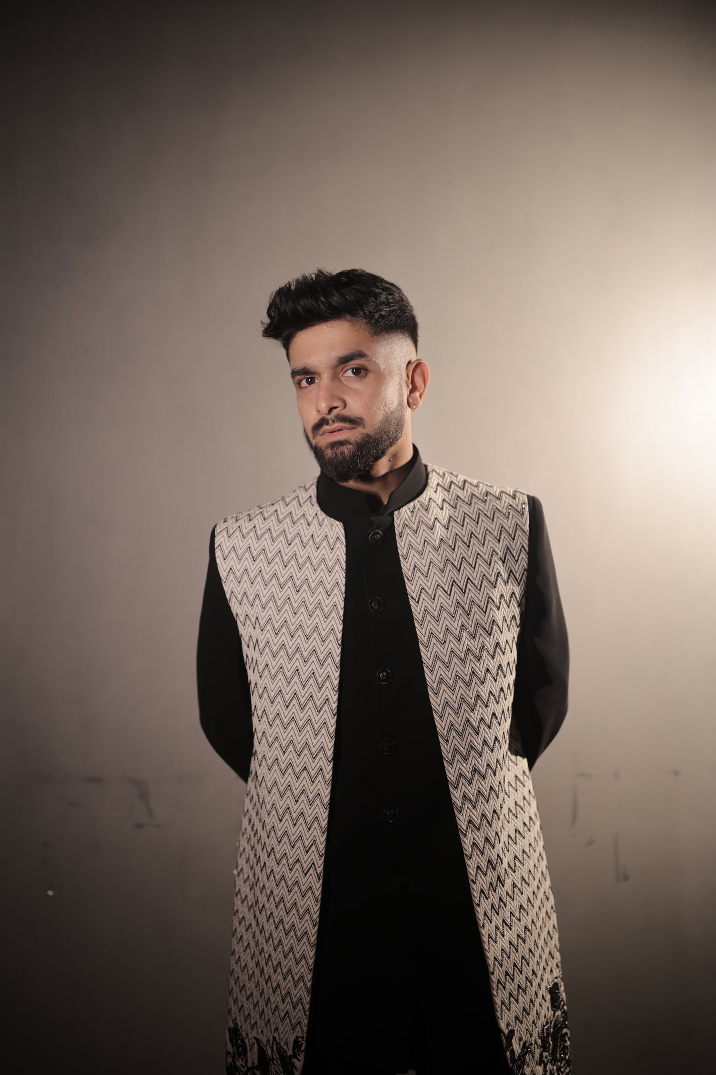 White and black terry rayon Indo-Western