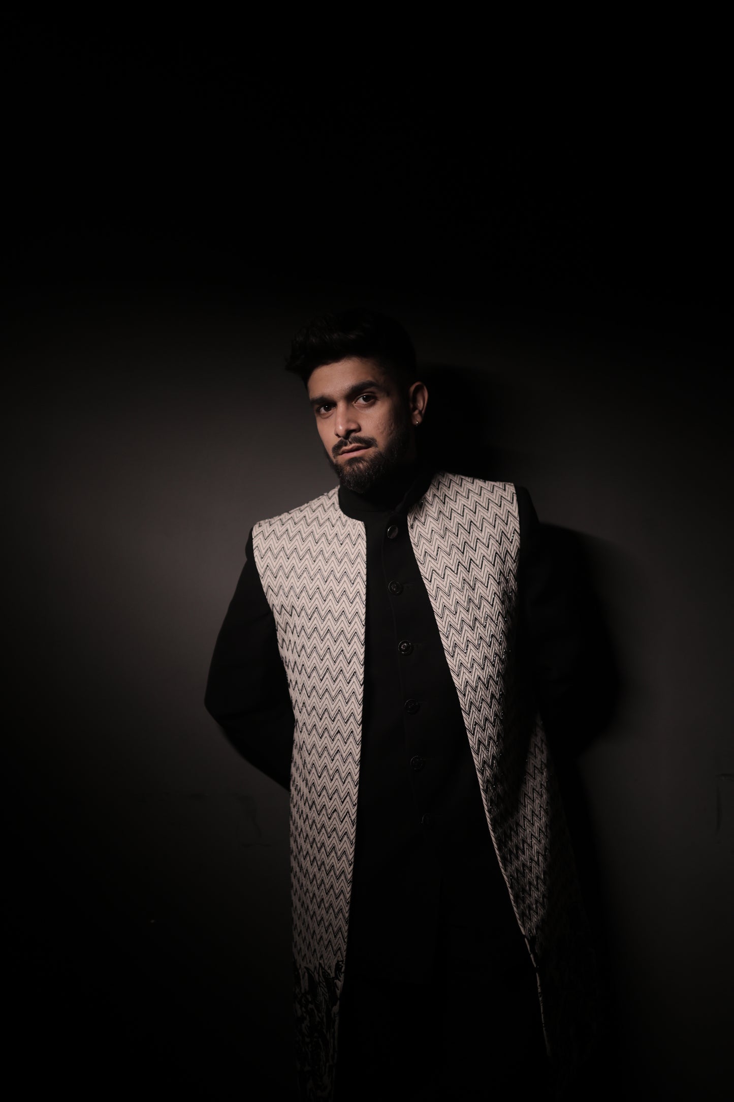 White and black terry rayon Indo-Western