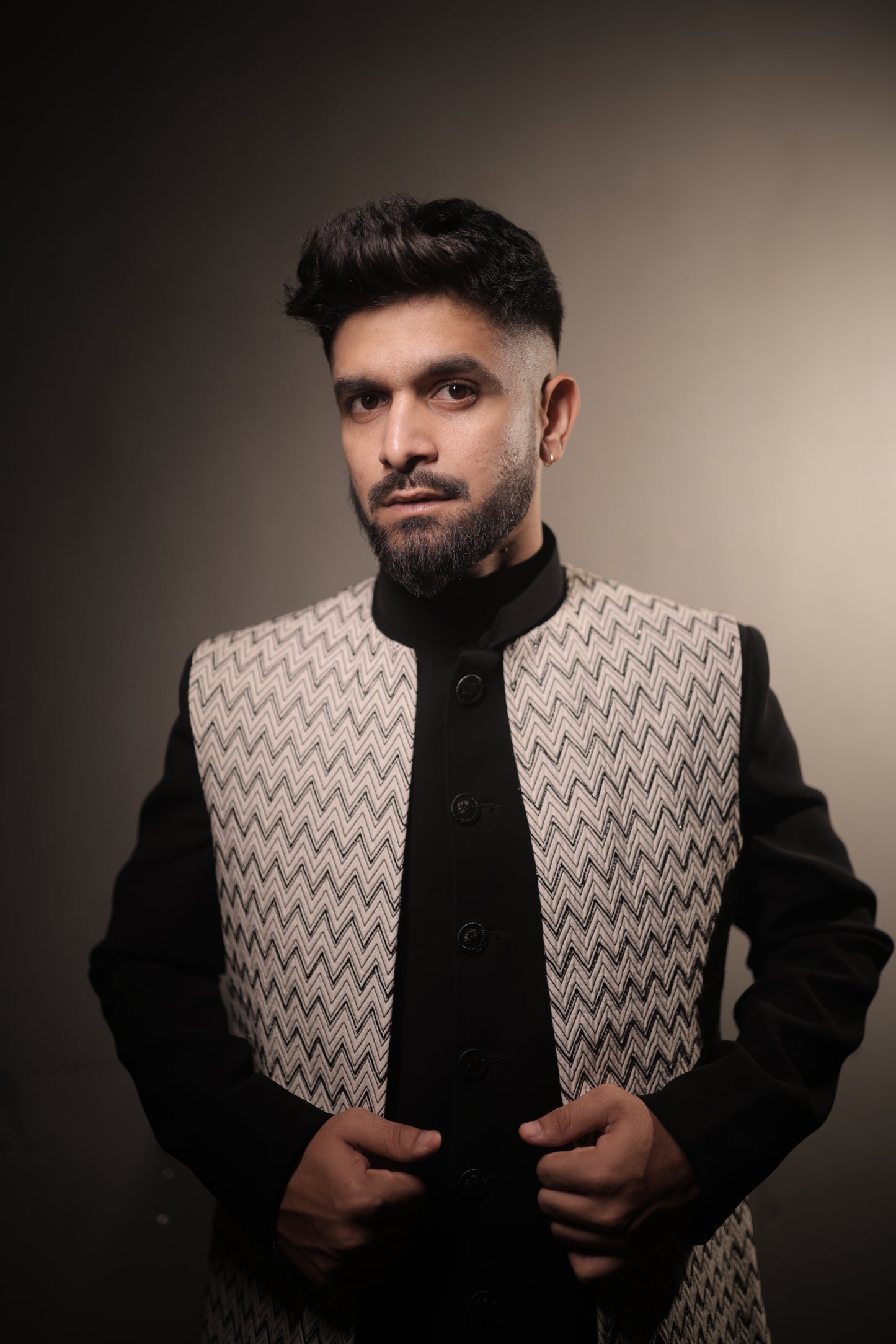 White and black terry rayon Indo-Western