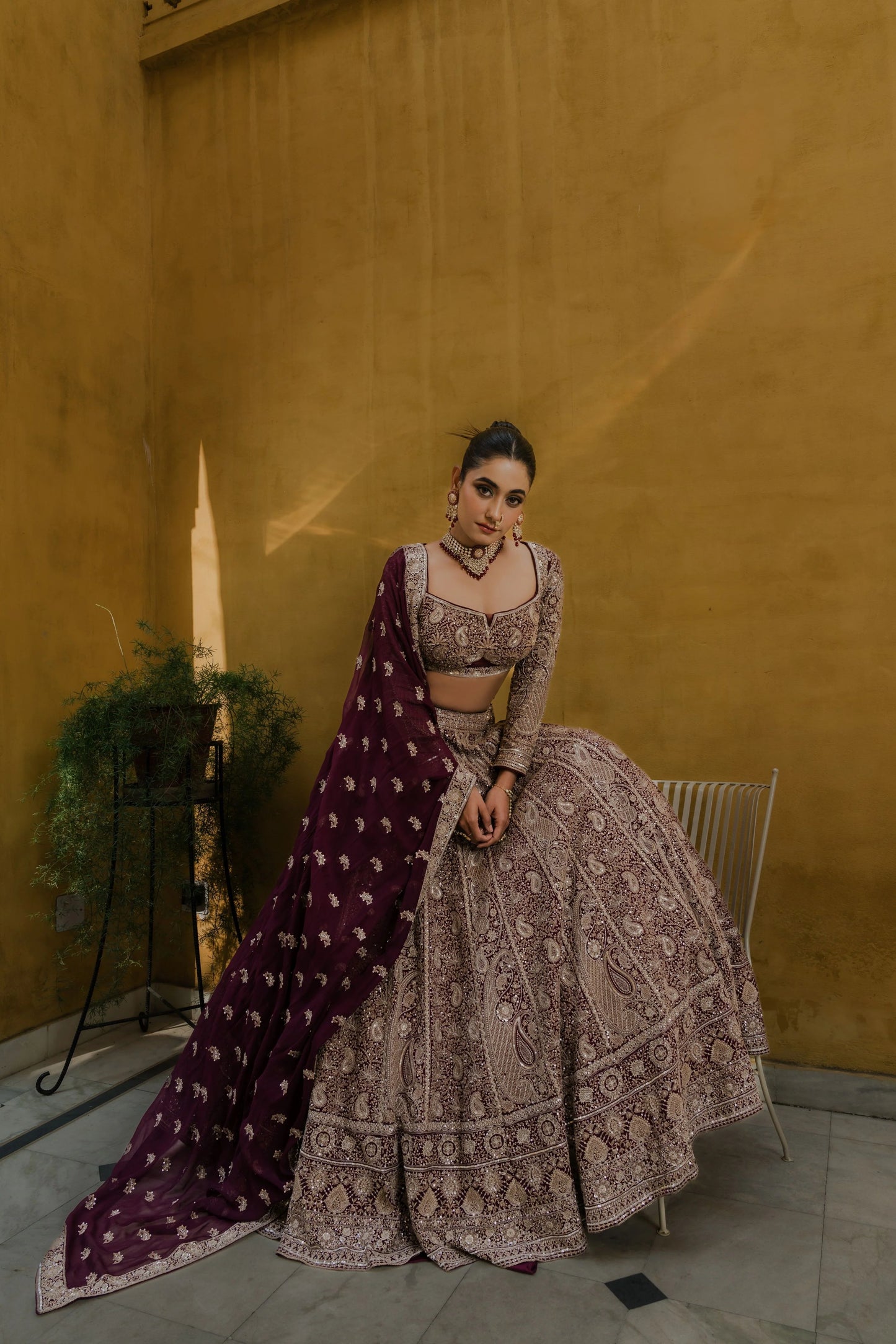 Wine Georgette Lehenga with Zardosi & Sequin Embroidery
