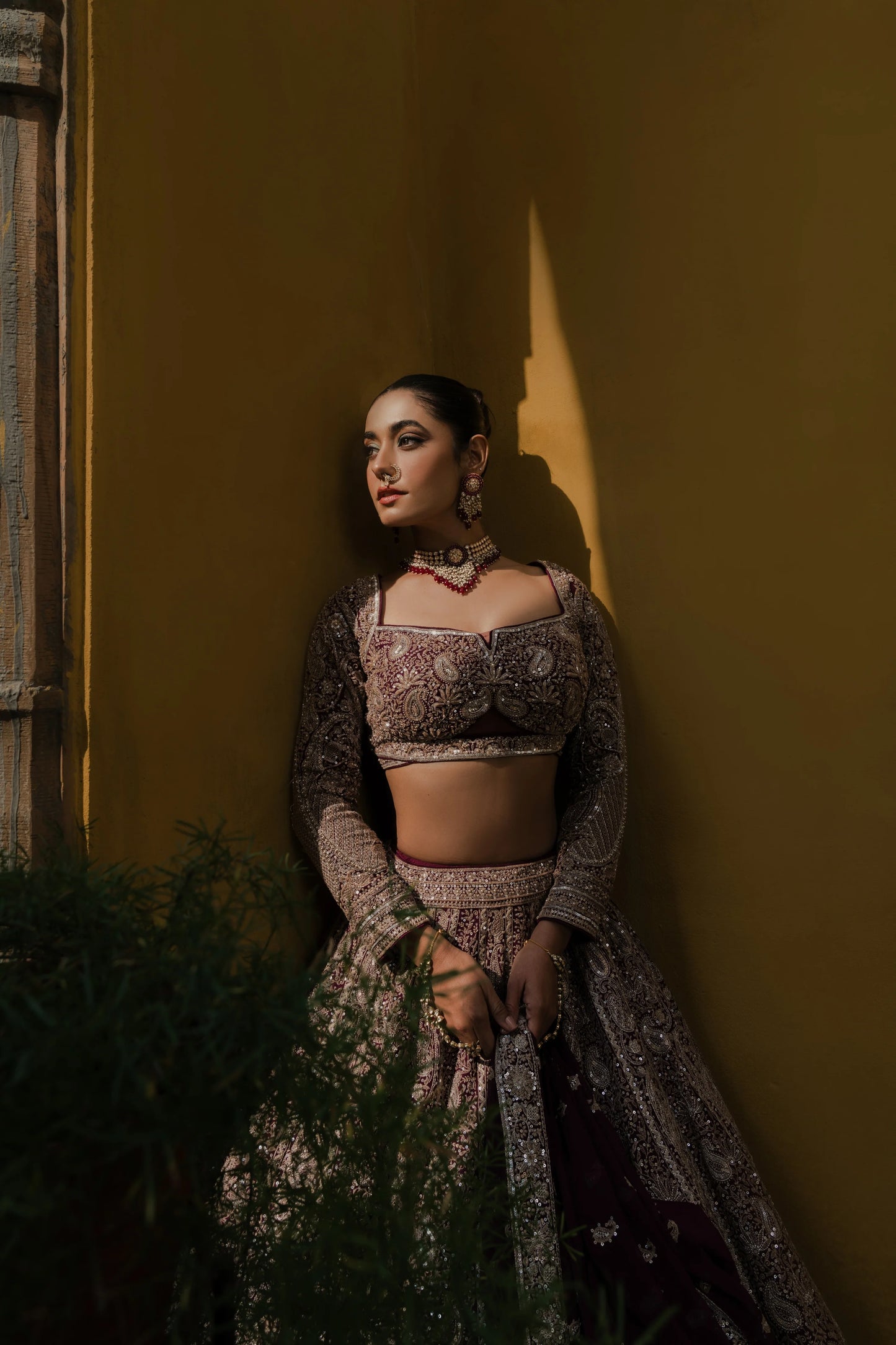 Wine Georgette Lehenga with Zardosi & Sequin Embroidery