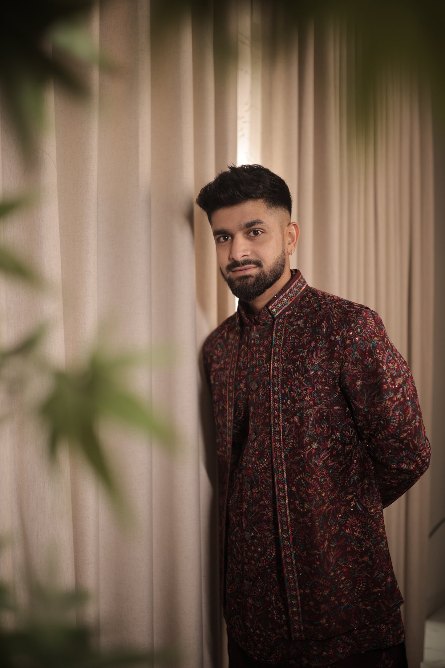 Wine Multi-Jacket Indo-Western