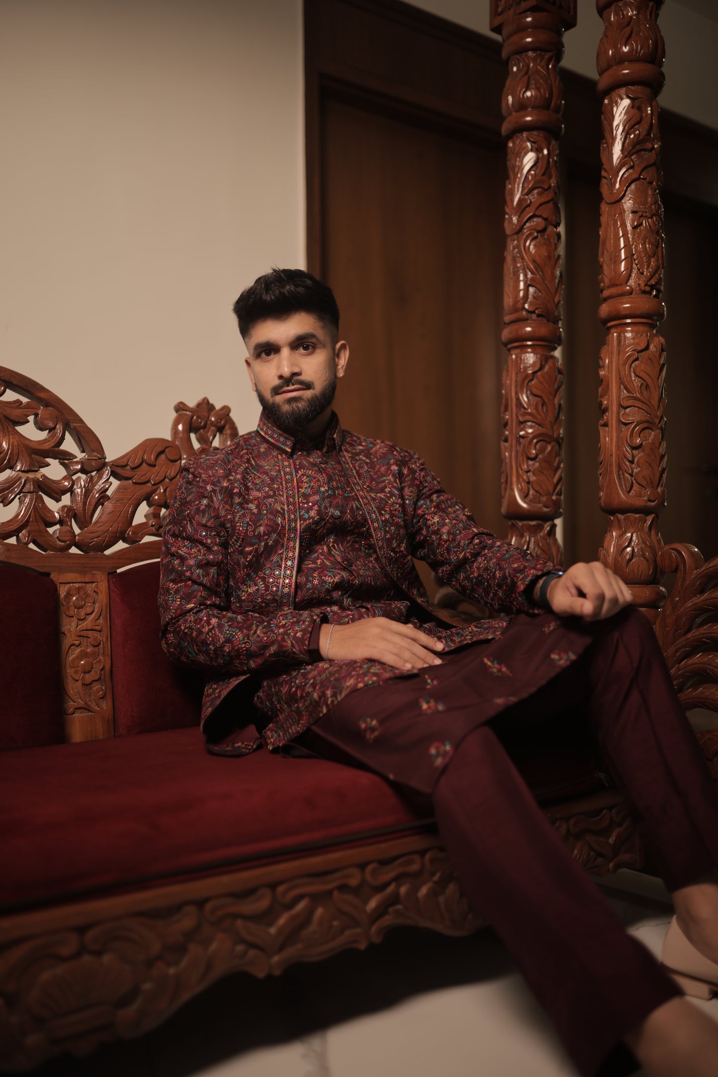 Wine Multi-Jacket Indo-Western