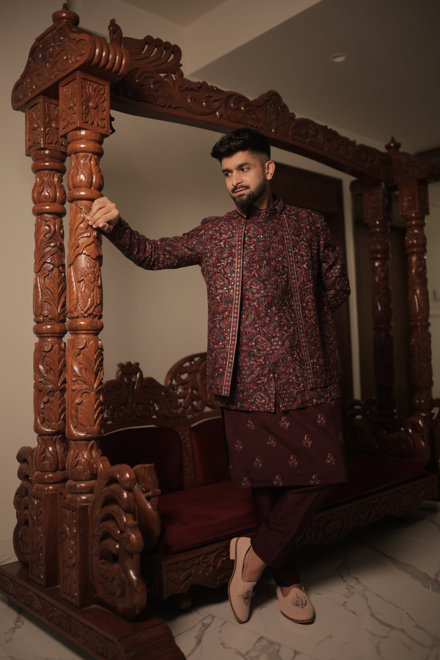 Wine Multi-Jacket Indo-Western