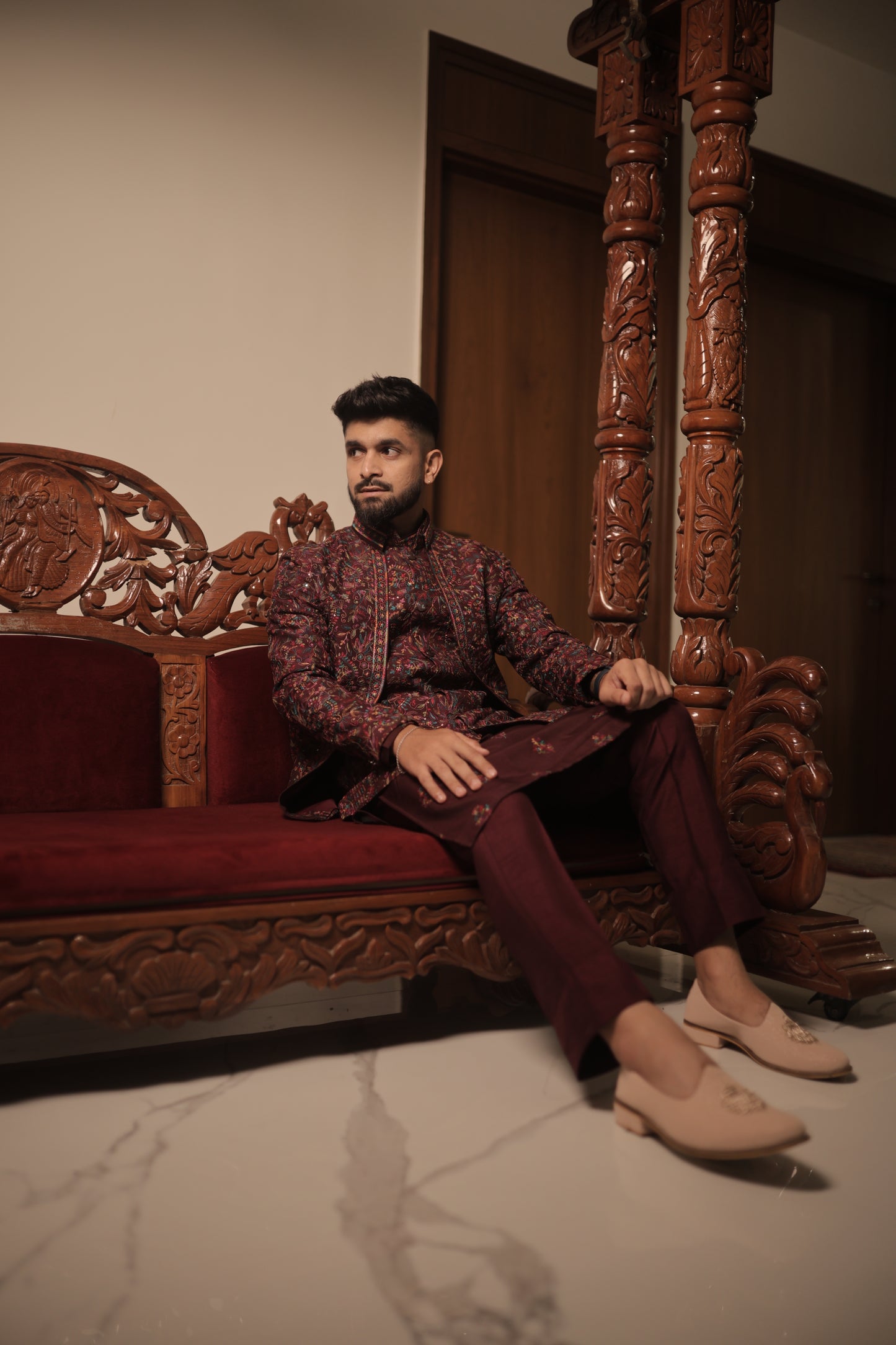 Wine Multi-Jacket Indo-Western