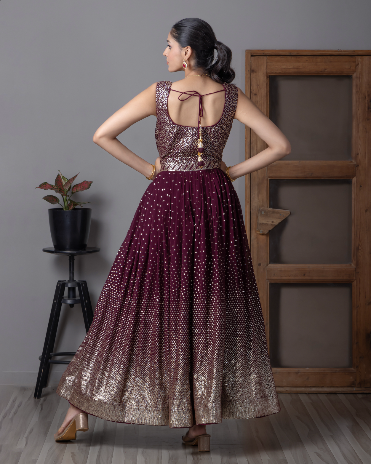 Wine sequin Dress & Gown