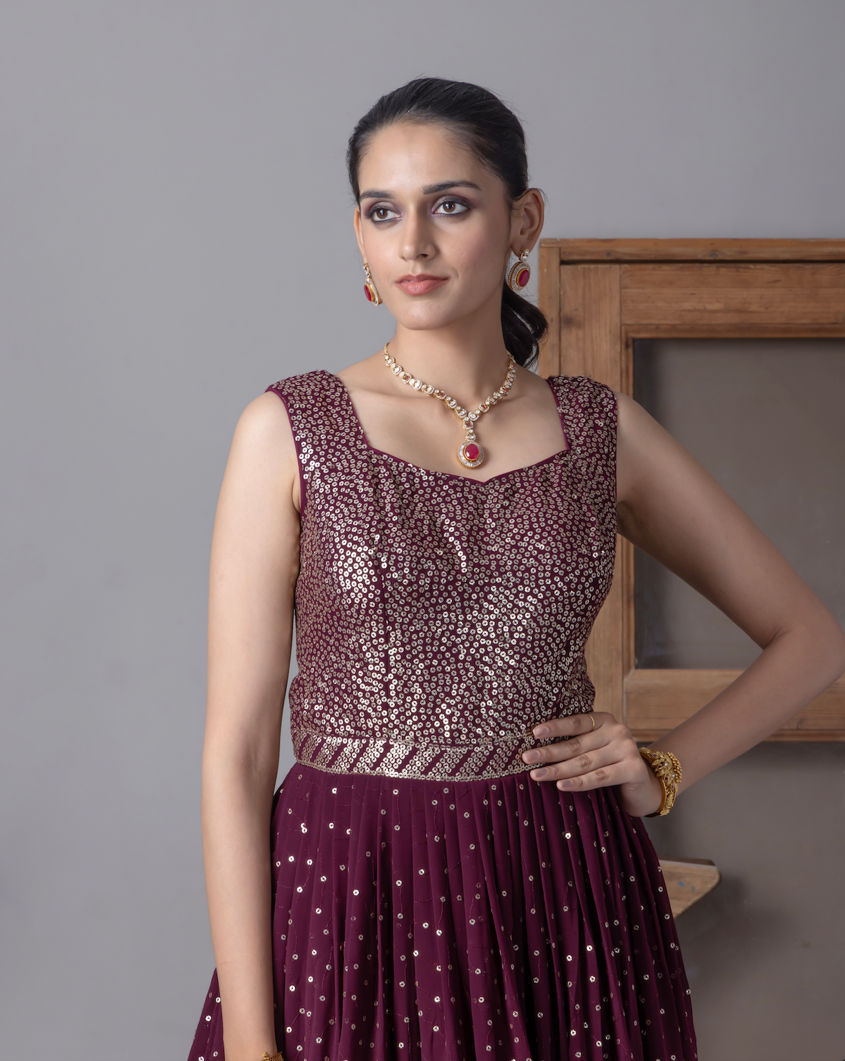 Wine sequin Dress & Gown