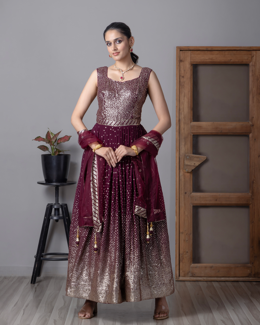Wine sequin Dress & Gown