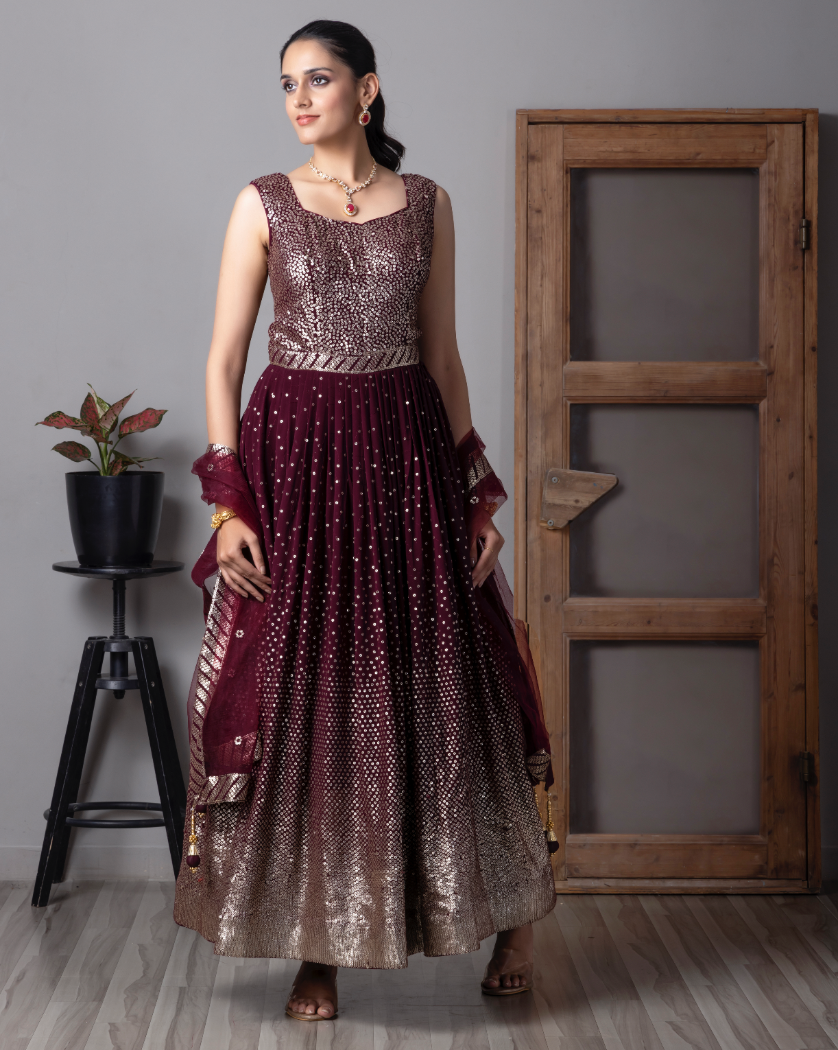 Wine sequin Dress & Gown