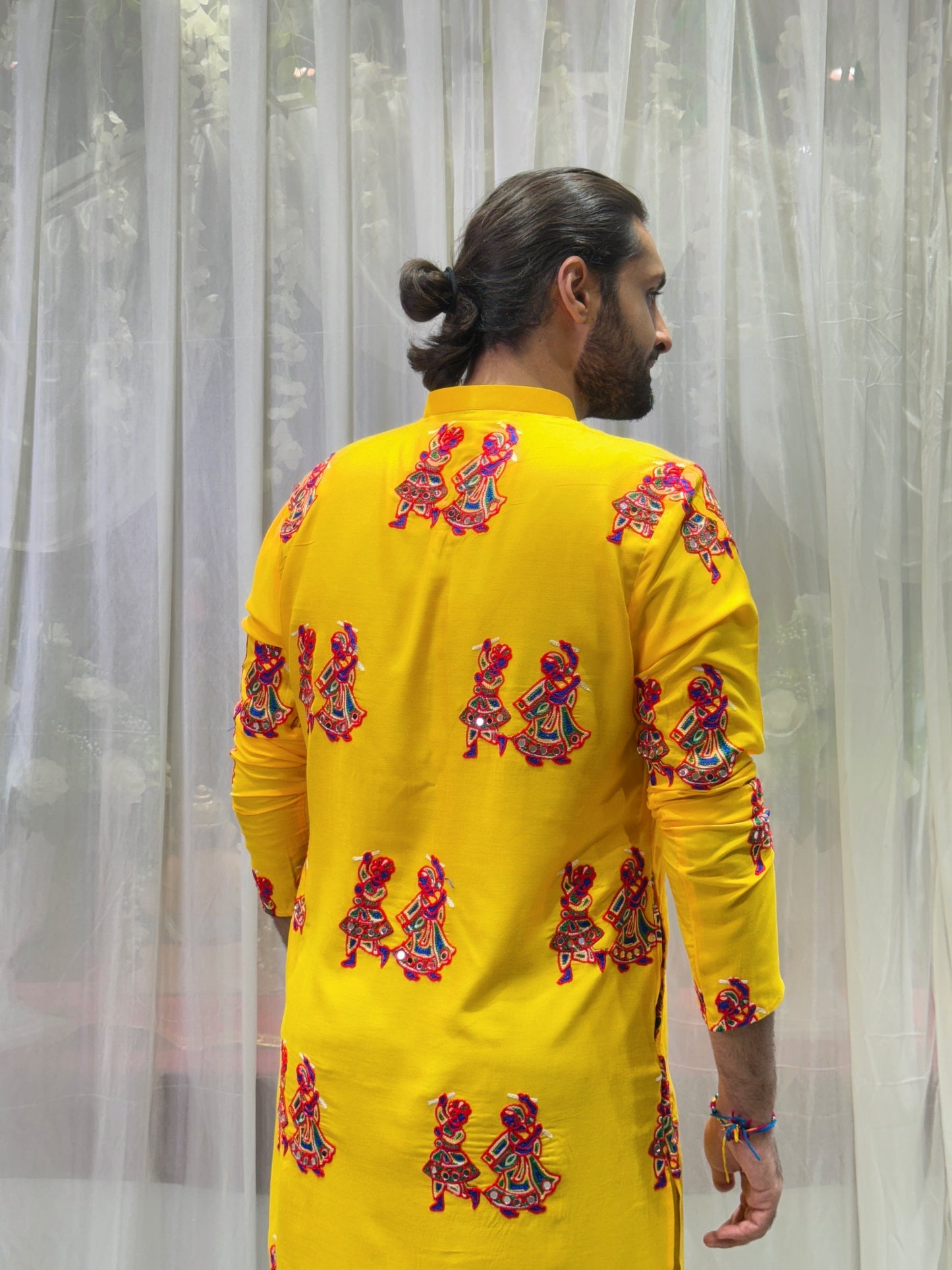 Yellow Kutchi Work Cotton Kurta