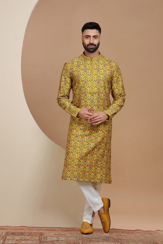 Yellow Printed Designer Kurta Set