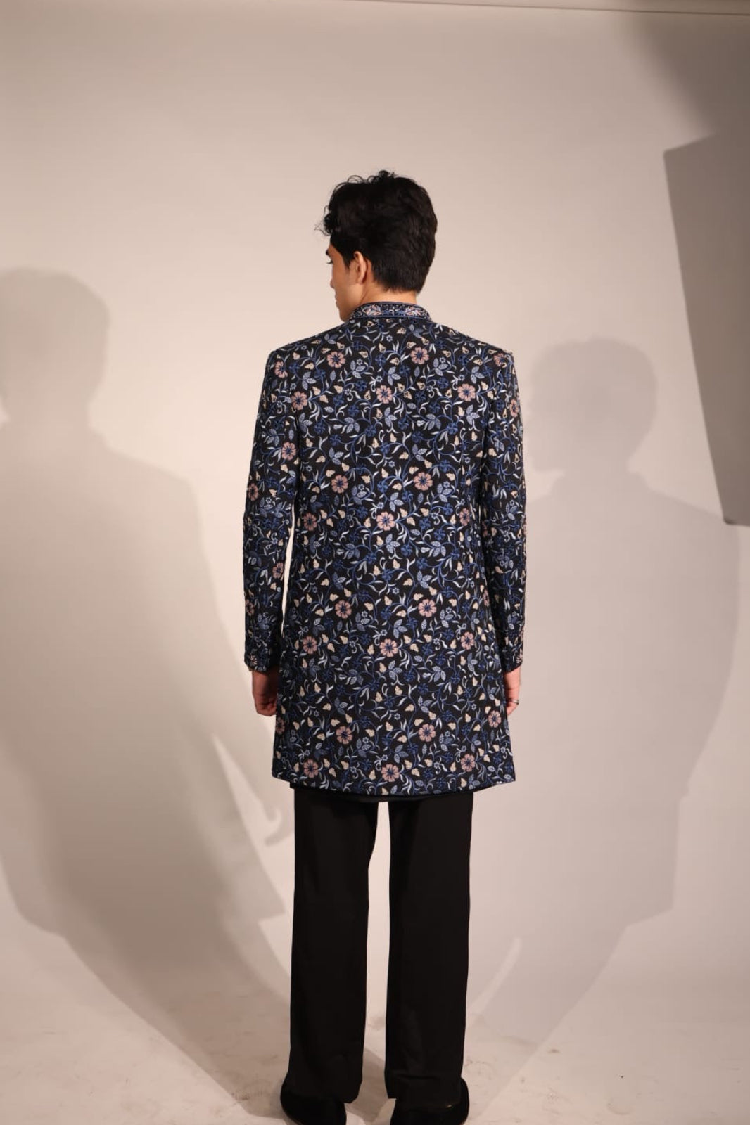 Midnight Blue Floral Embroidered Indo-Western Set