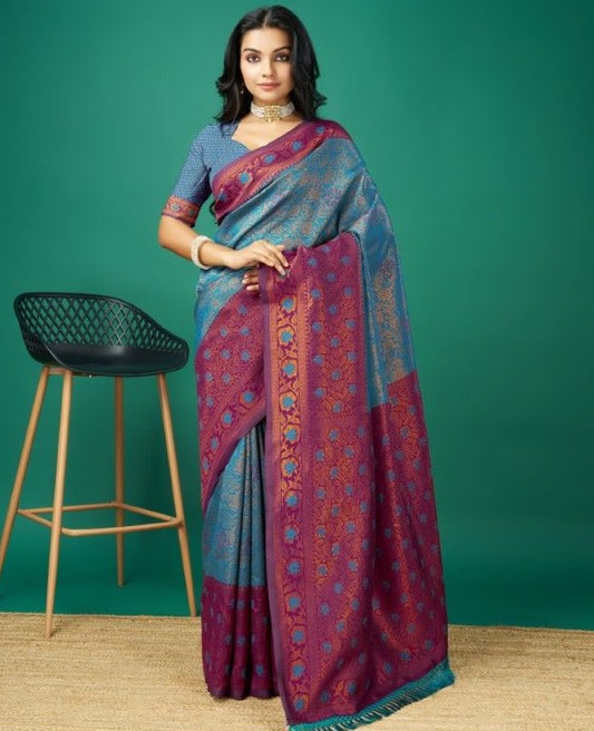Ellampally Soft Silk Copper Zari Saree