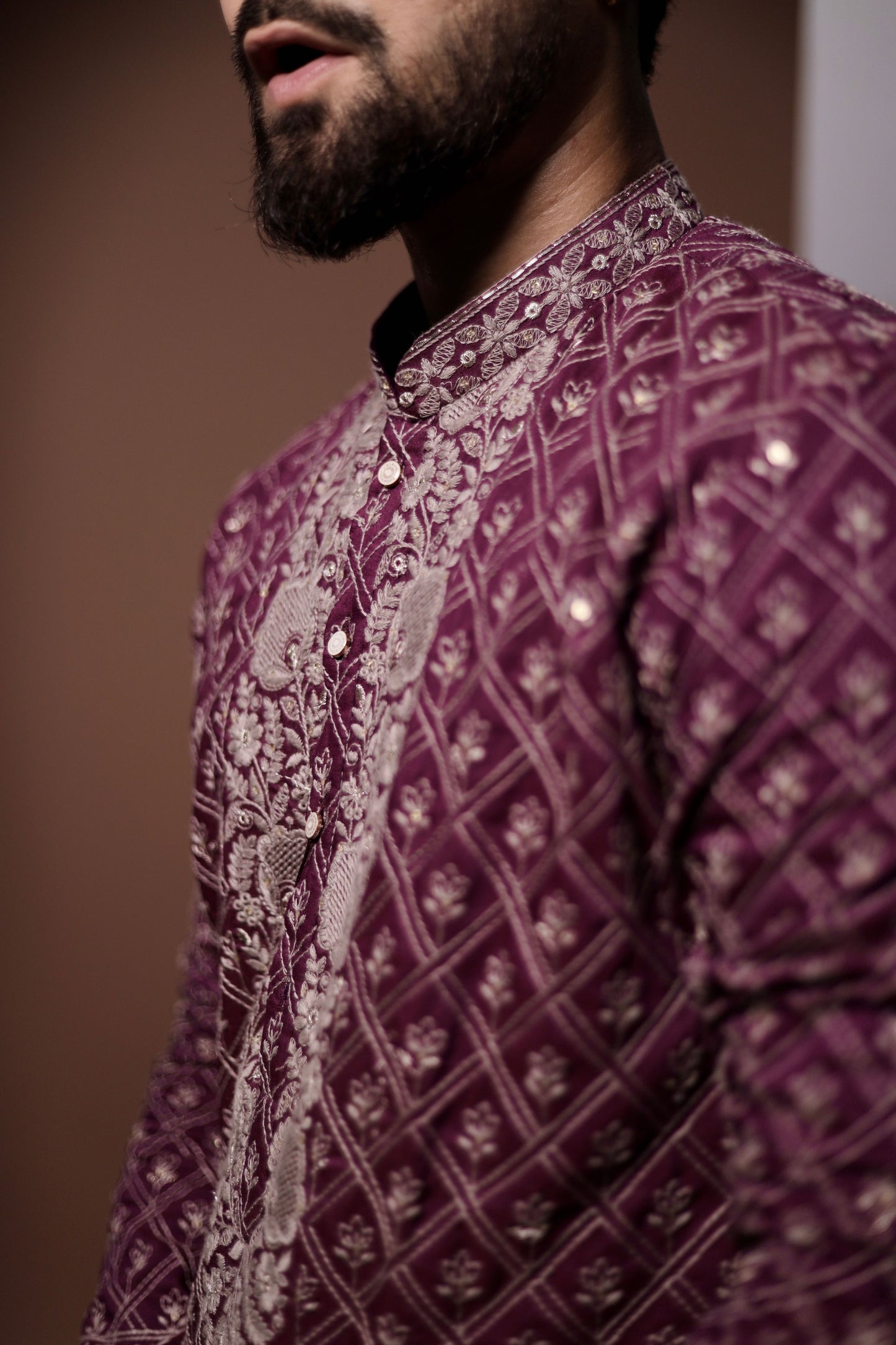 Elegant Purple Kurta With White Embroidery
