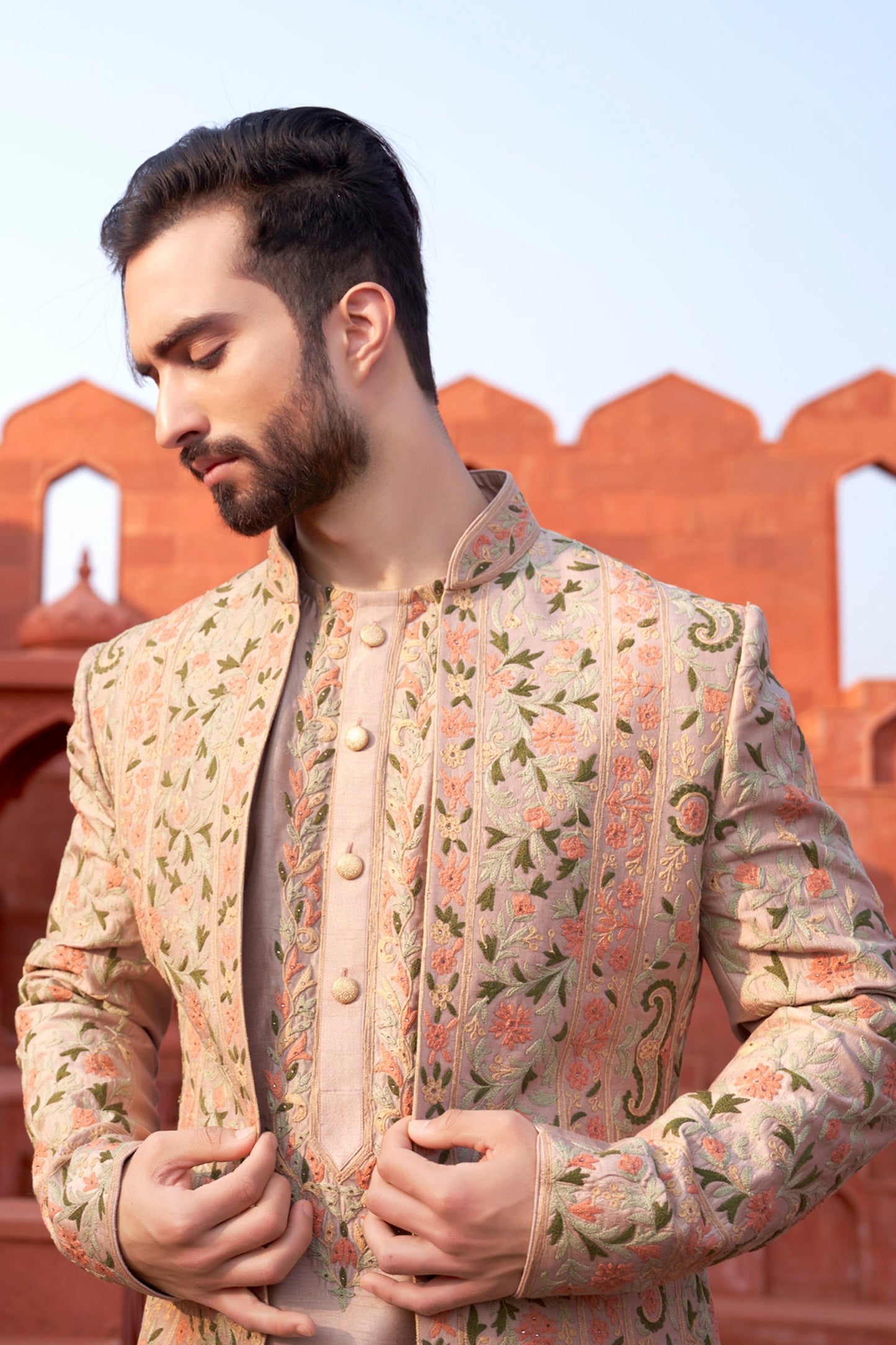 Dusty Pink Indo-Western with Thread Work Jacket