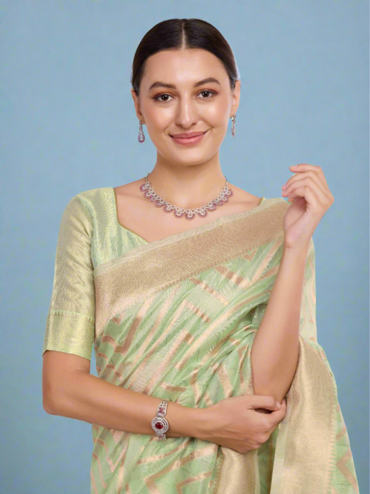 Green and Gold Zari Worked Silk Saree