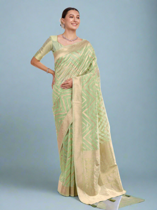 Green and Gold Zari Worked Silk Saree