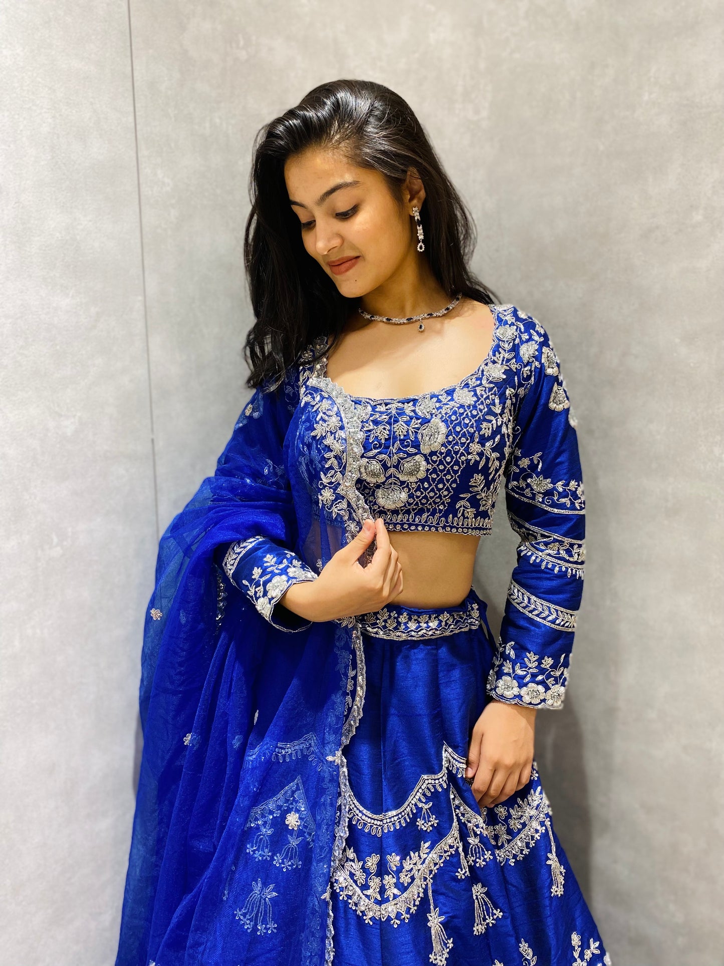 Traditional Blue Lehenga Choli with Silver Embroidery