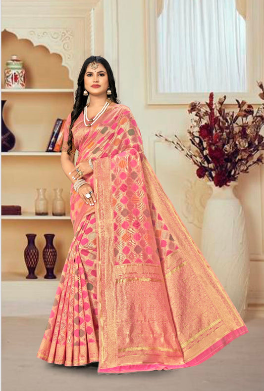 Light Pink and Contrast Border Banarasi Saree