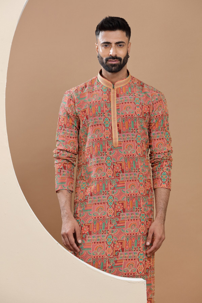 Orange Handcrafted Kurta Set