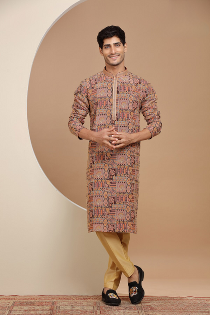 Wine Colour Handcrafted Kurta Set