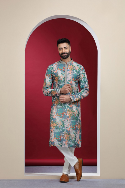 Mint Green Digit Print Kurta Set