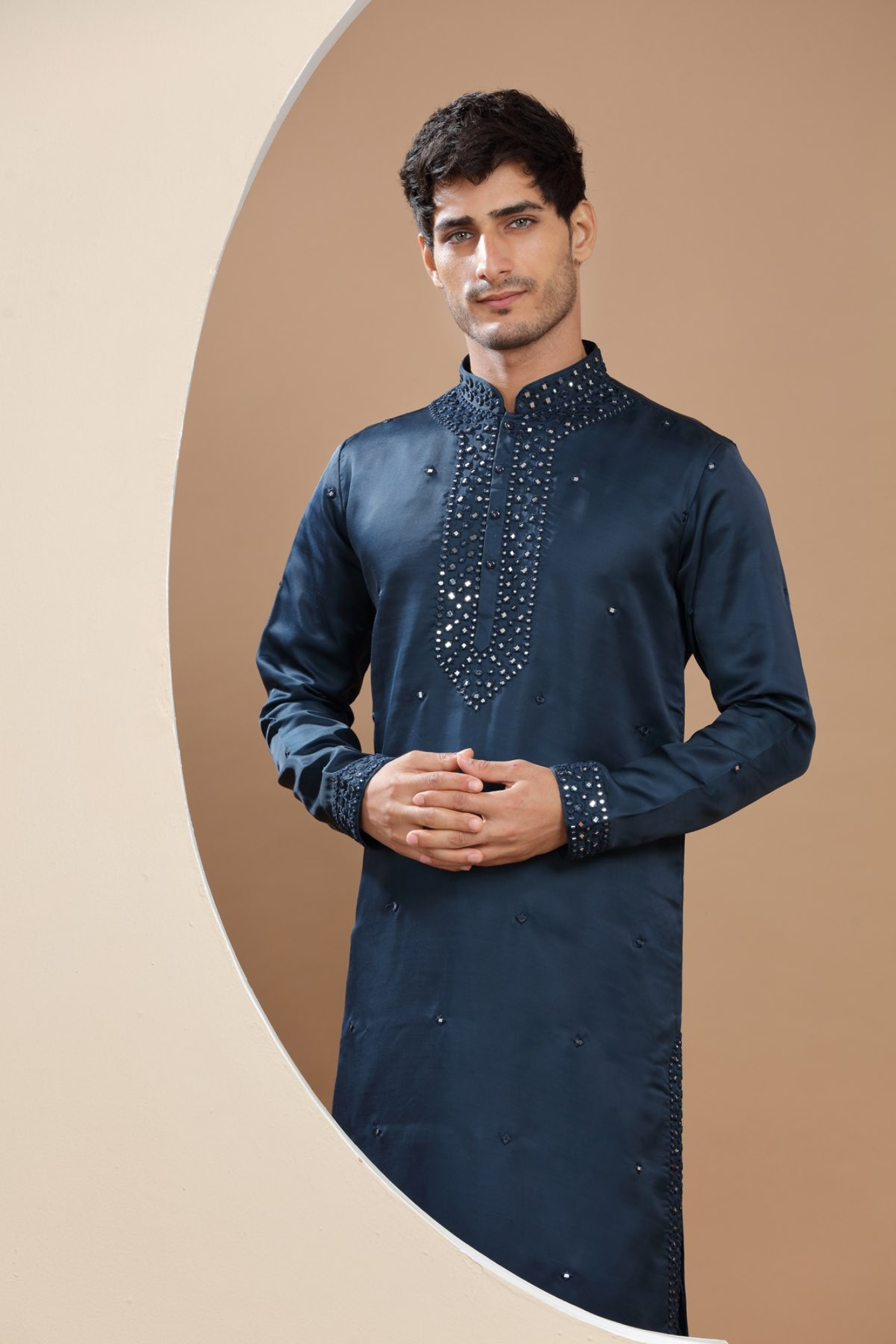 Navy Blue Mirror Work Kurta Set