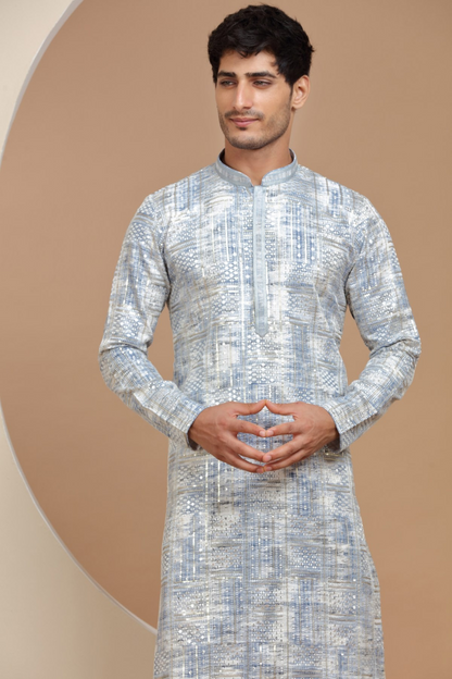 Sky Blue Sequins Work Kurta
