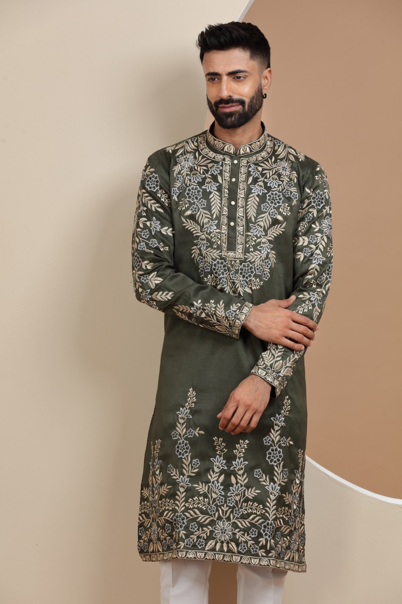 Mehndi Colour Designer Handcraft Kurta Set