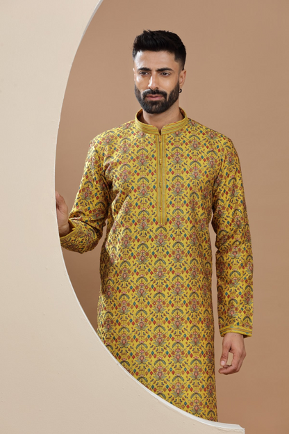 Yellow Printed Designer Kurta Set