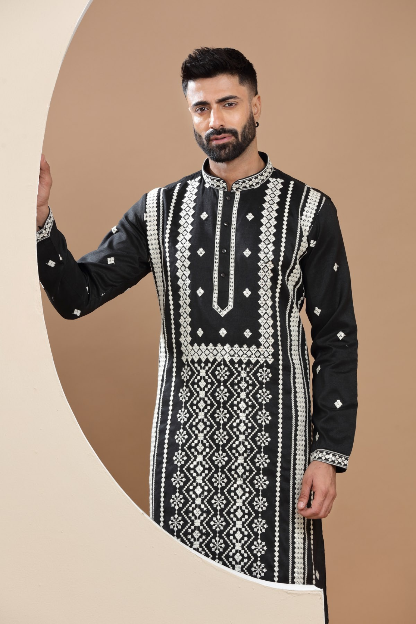 Black Sequin Cotton Blend Kurta