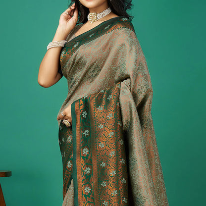 Pista Green Zari Woven Banarasi Silk Saree with Tassels