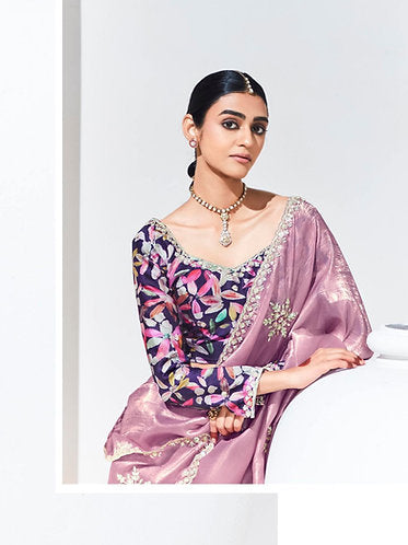 Oriental Pink Shade Designer Art Silk Saree with Floral Print Designer Blouse