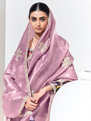 Oriental Pink Shade Designer Art Silk Saree with Floral Print Designer Blouse